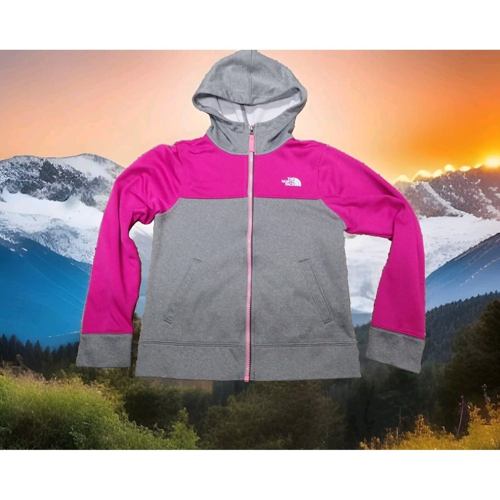 The North Face Full Zip Hoodie Girls M‎ 10/12 Pink Grey Good Fleece Colorblock